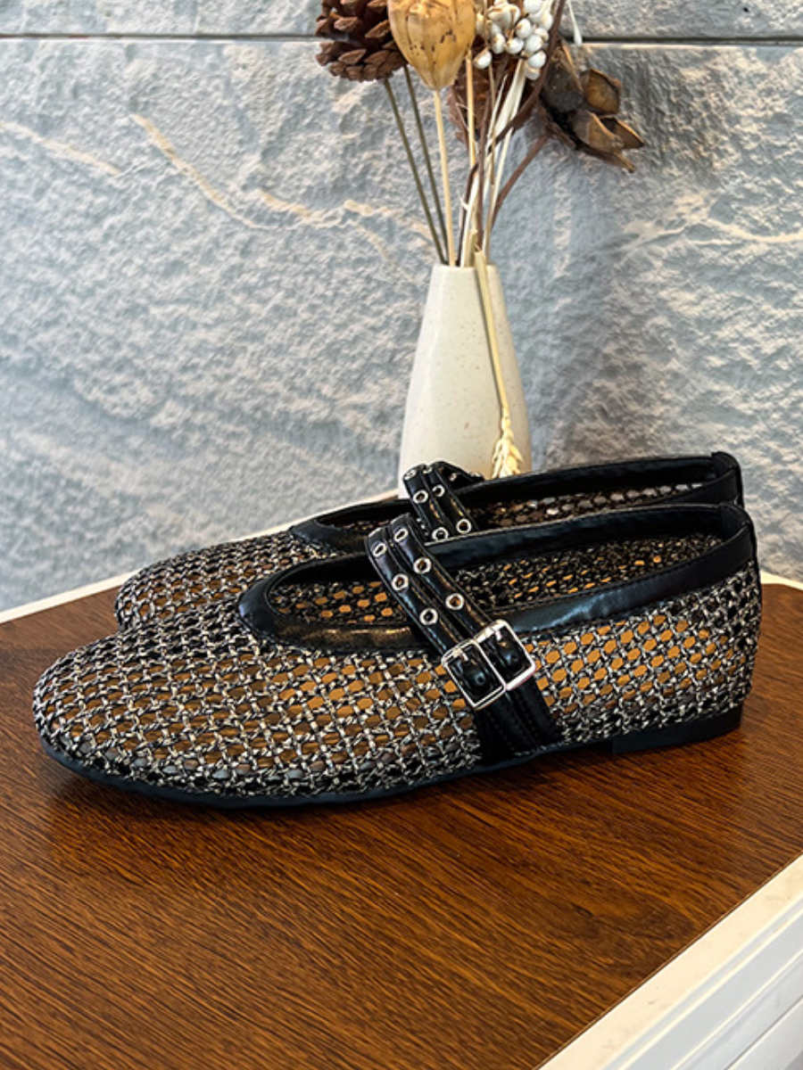 Mesh Mary Jane Flats | Breathable Studded Strap Ballet Flats