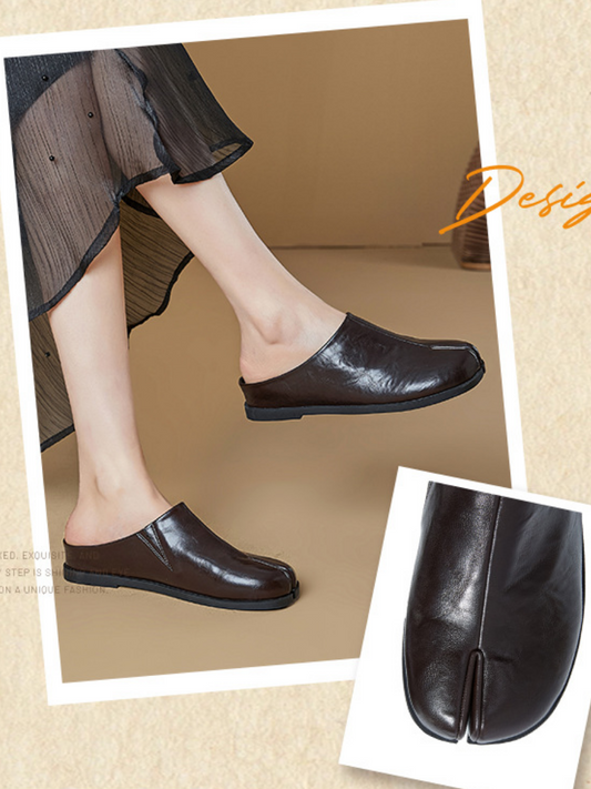 Vintage Split Toe Leather Mules | Comfort Slip-On Clogs for Women