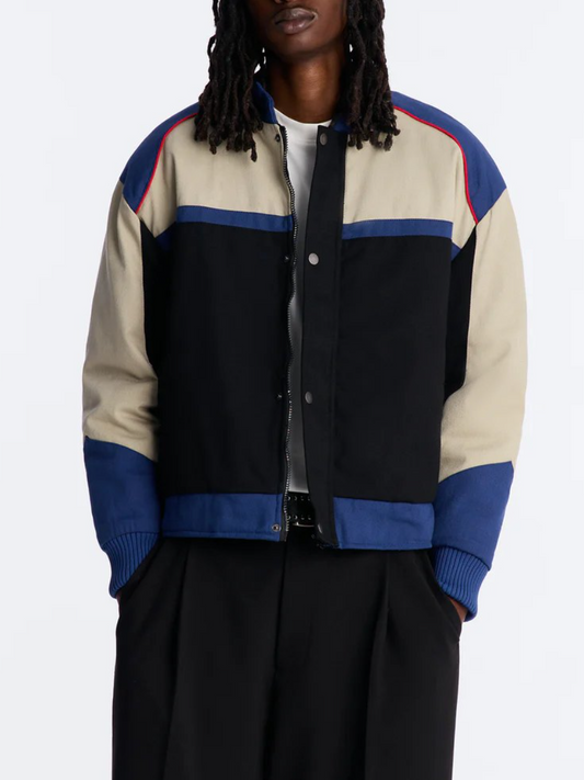 Retro Tri-Color Block Varsity Bomber Jacket for Men