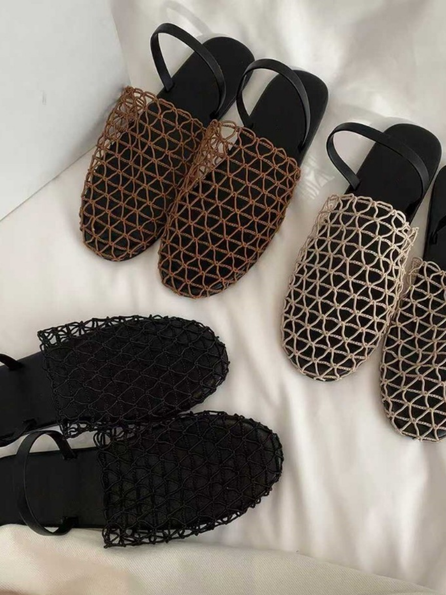 Net Mesh Backless Flat Sandals for Women | Minimalist Two-Strap Summer Shoes