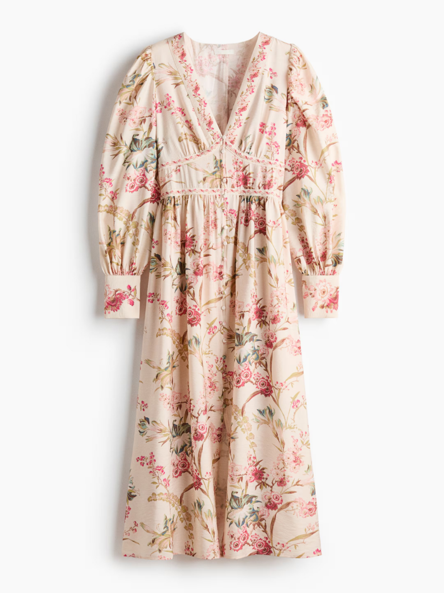 Blush Floral Button-Front Midi Dress