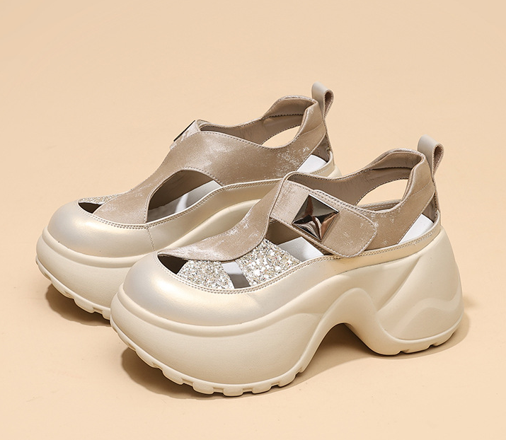 Glitter Platform Mary Jane Sandals | Chunky Wedge Heel with Studded Strap