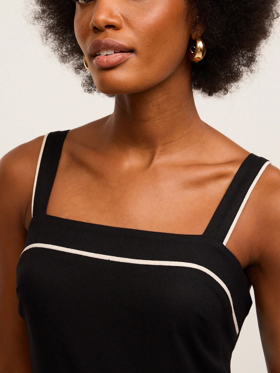 Black Viscose Dress With Square Neckline