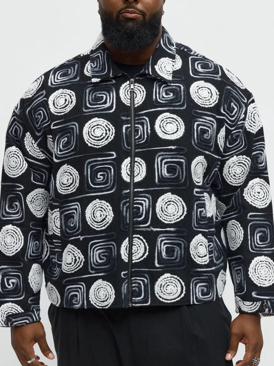 Cropped Textured I'm Spiraling Work Jacket - Black/White