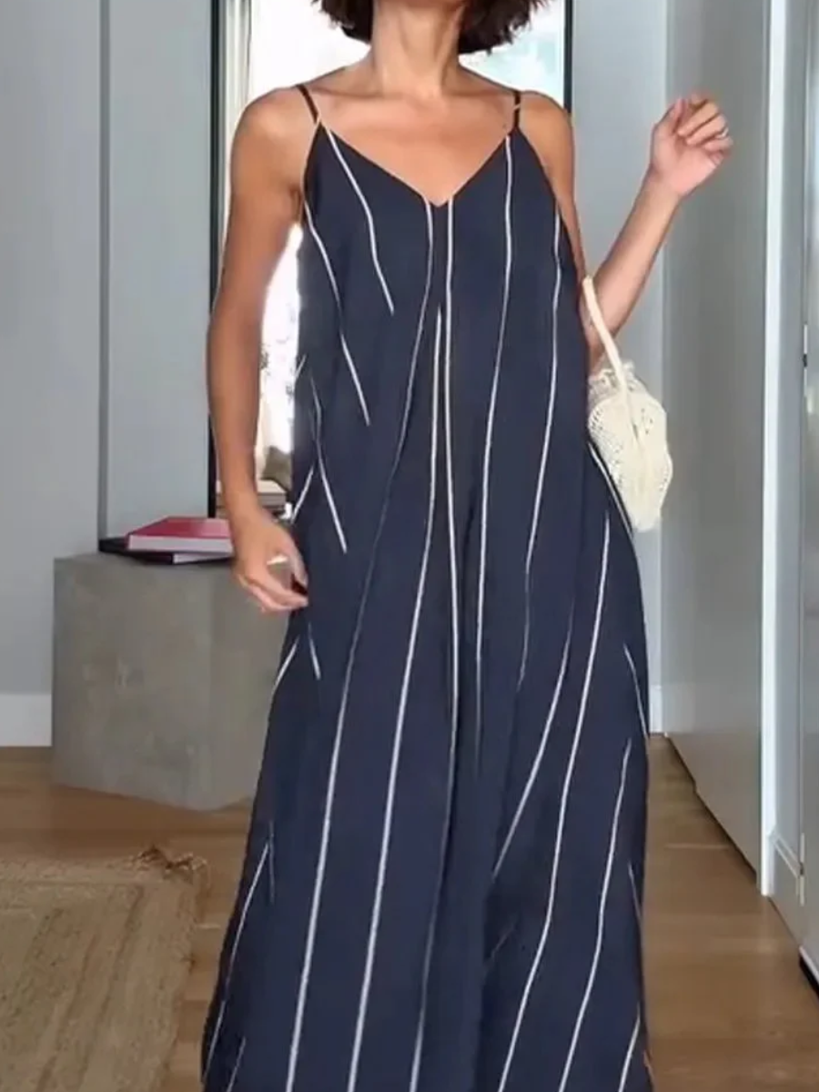 Navy Stripe Spaghetti Strap Maxi Dress