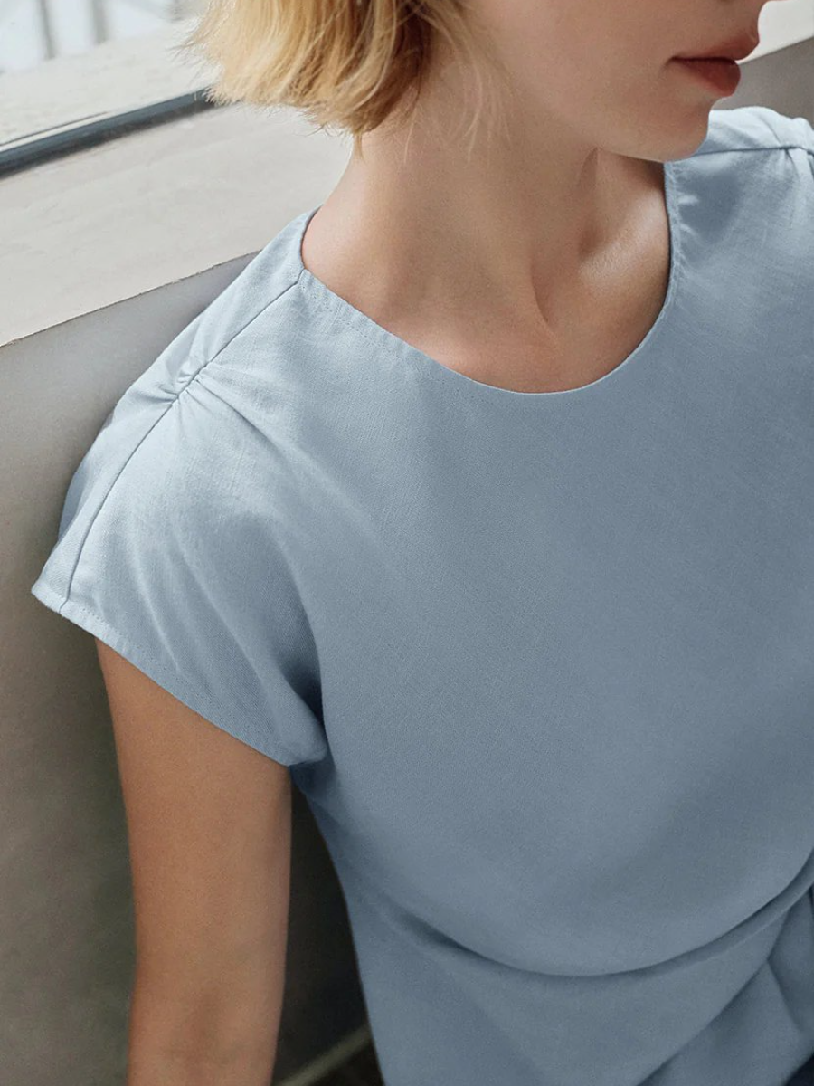 Light Blue Waist-Tie Midi Dress