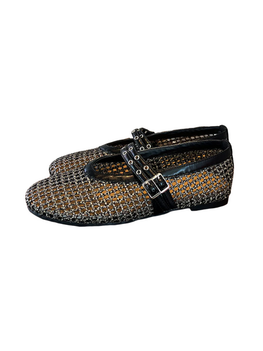 Mesh Mary Jane Flats | Breathable Studded Strap Ballet Flats