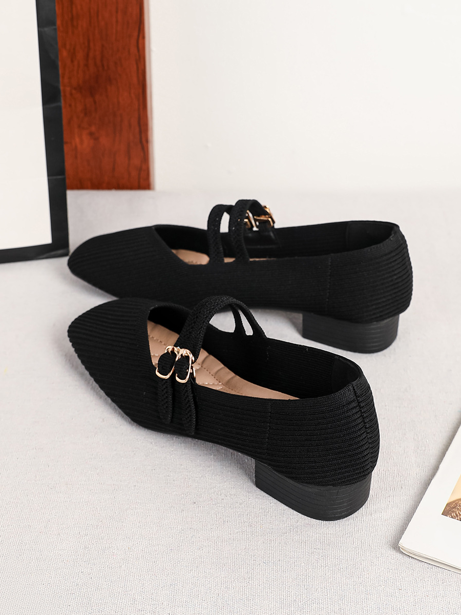 Retro Knitted Mary Jane Flats for Women | Square Toe Breathable Comfort Shoes