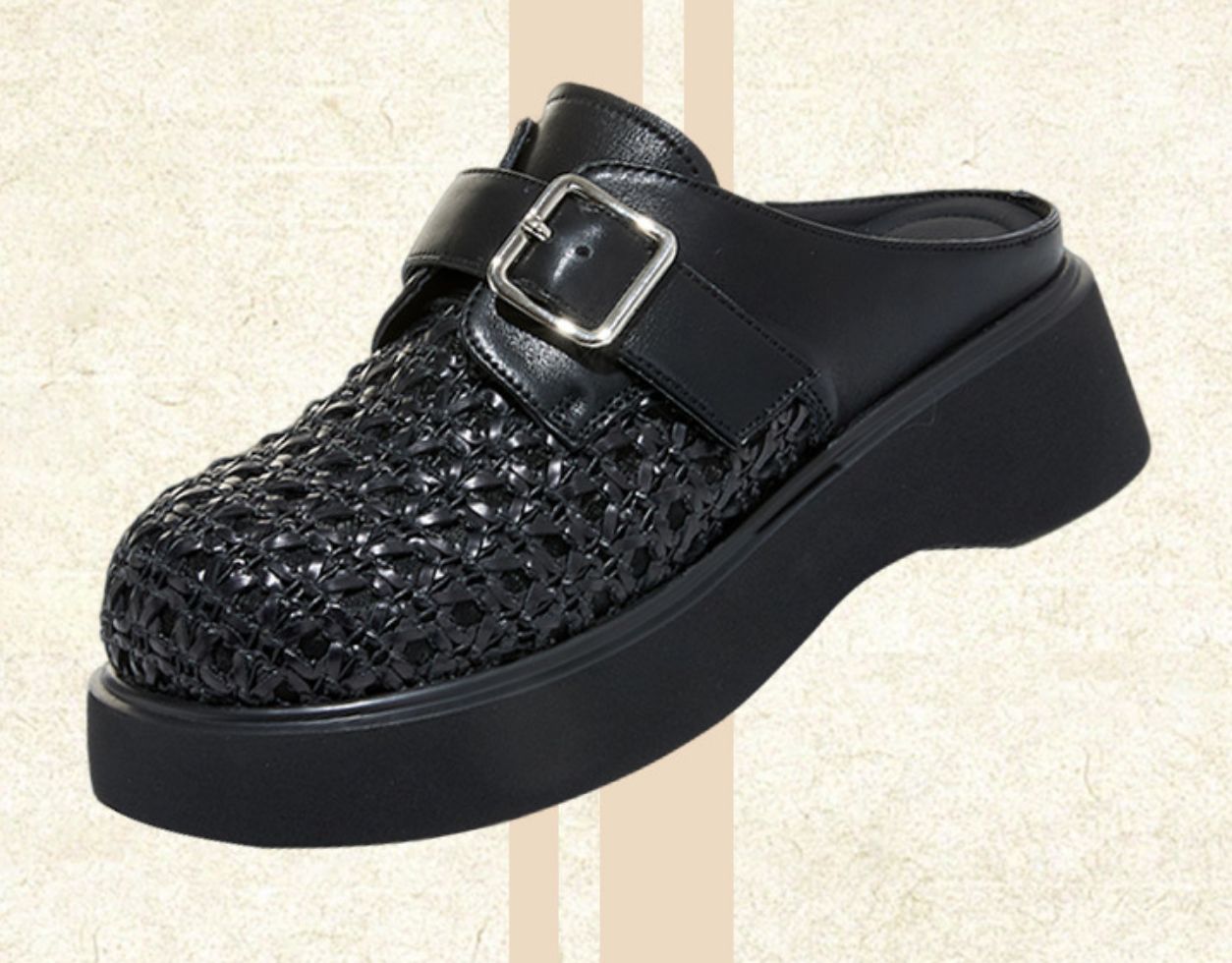 Lace Crochet Platform Mules | Buckle Strap Slip-On Wedge Clogs