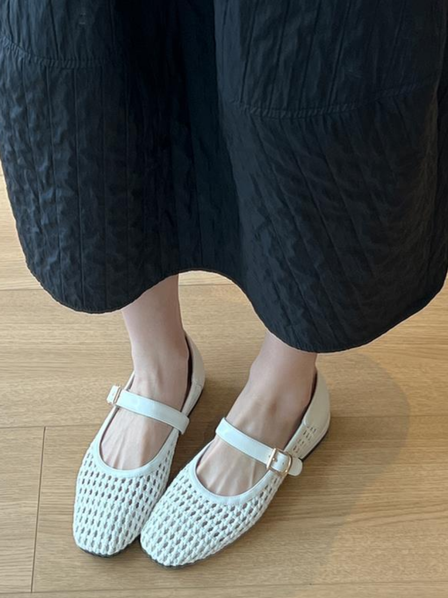 Woven Square-Toe Mary Jane Flats | Breathable Retro Summer Shoes