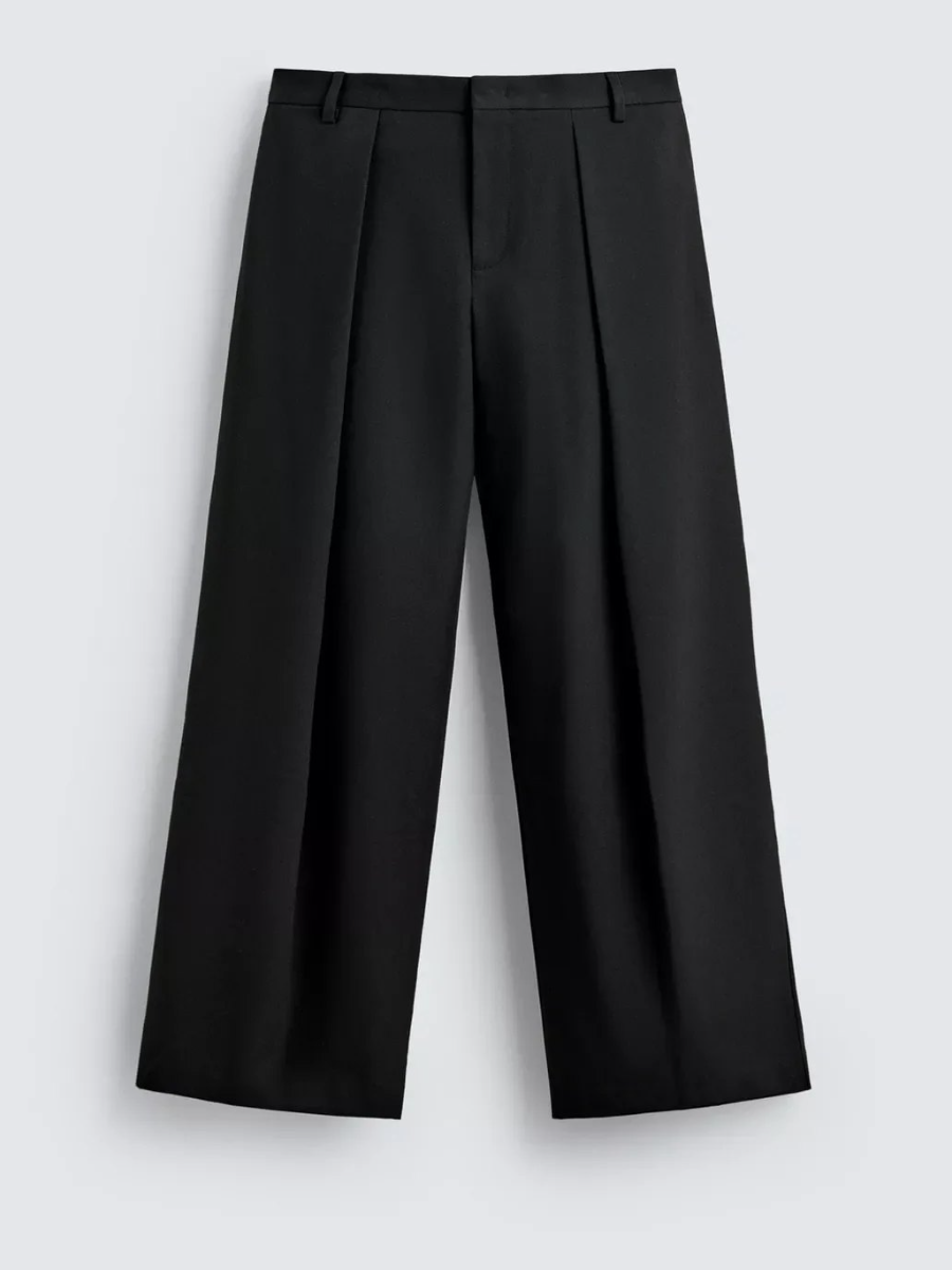 Minimalist Wide-Leg Pleated Trousers – Black Tailored Streetwear Pants