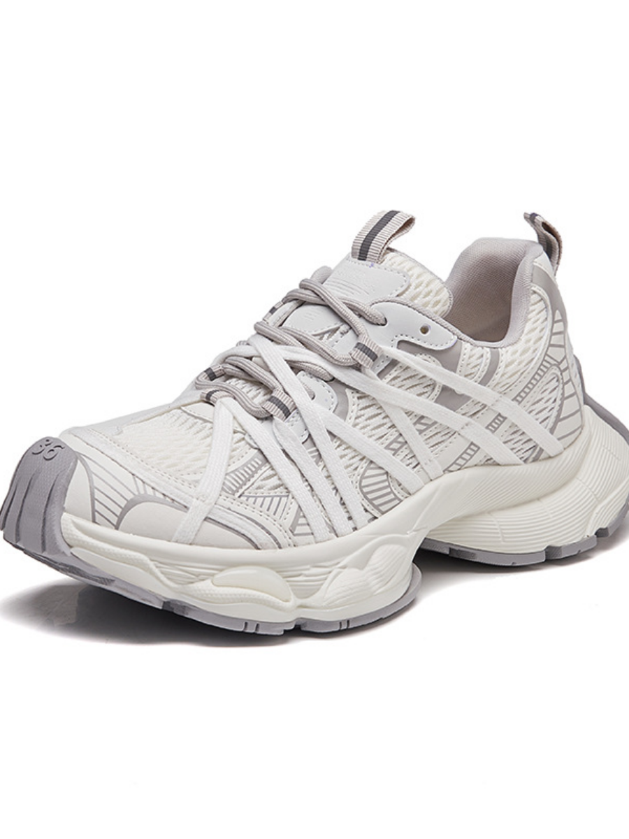 Retro Chunky Dad Sneakers for Women | Light Gray & Navy Athletic