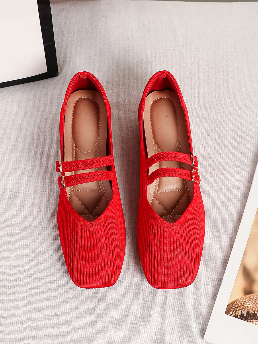 Retro Knitted Mary Jane Flats for Women | Square Toe Breathable Comfort Shoes