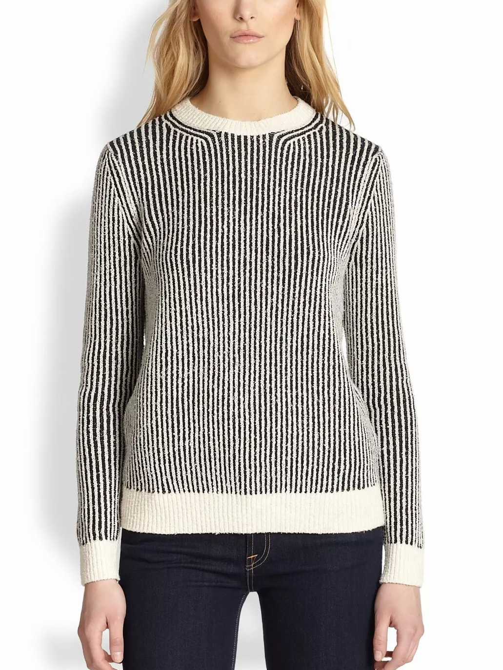 Textured Ribbed Knit Crewneck Sweater