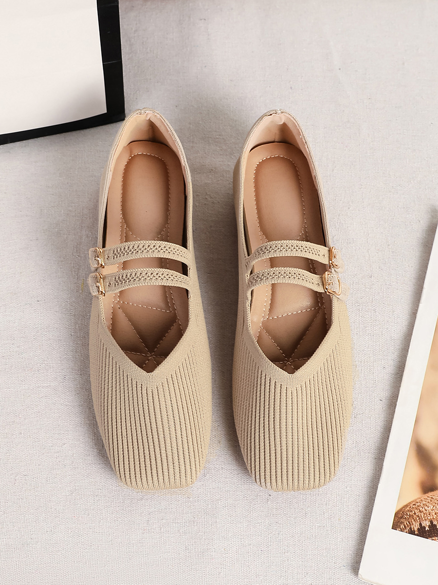 Retro Knitted Mary Jane Flats for Women | Square Toe Breathable Comfort Shoes