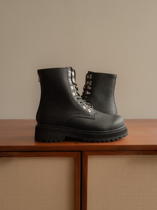 Men's Pebbled Leather Lace-Up Combat Boots