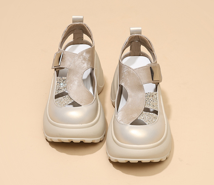 Glitter Platform Mary Jane Sandals | Chunky Wedge Heel with Studded Strap