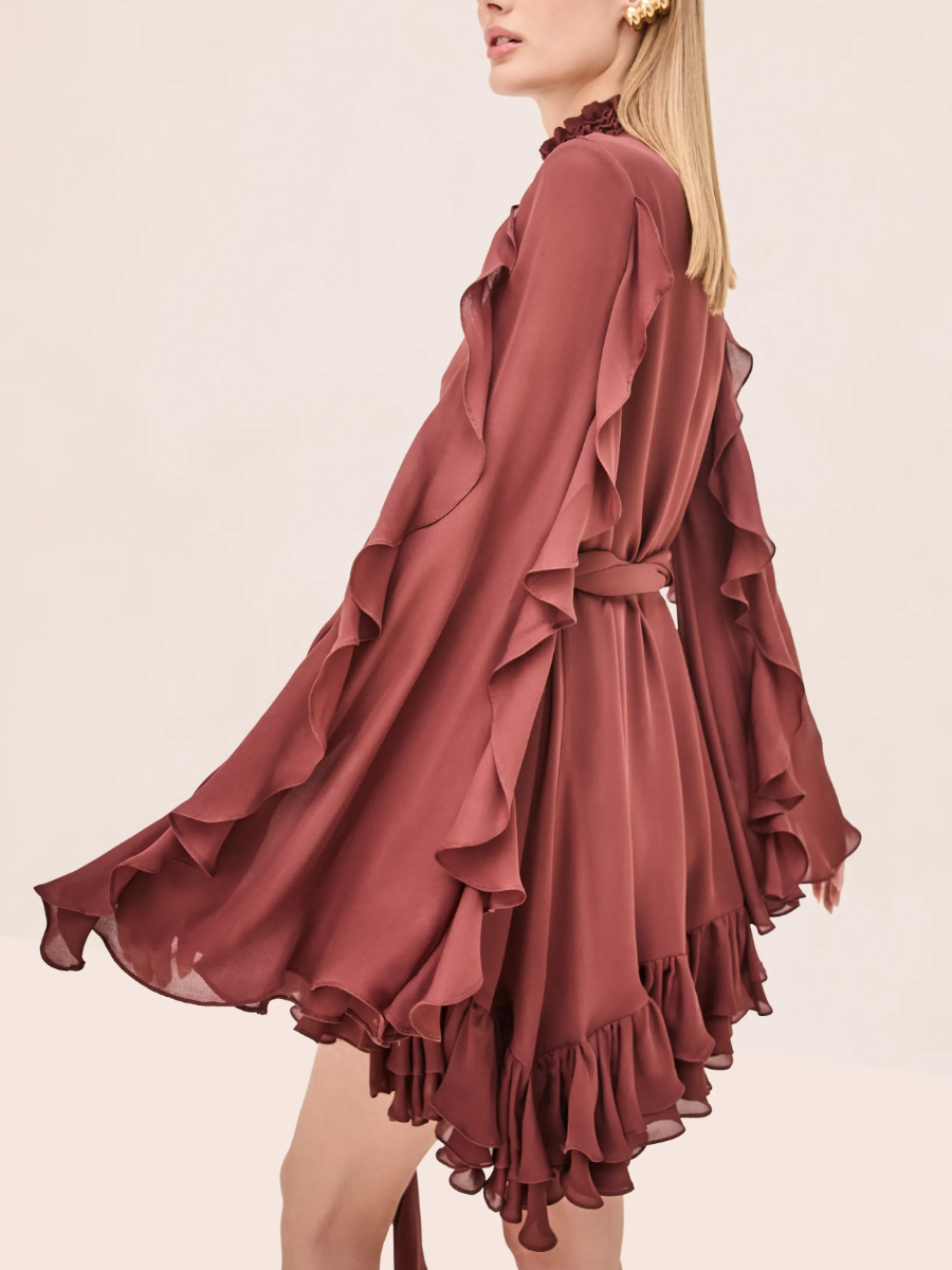 Ruffled High-Neck Mini Dress