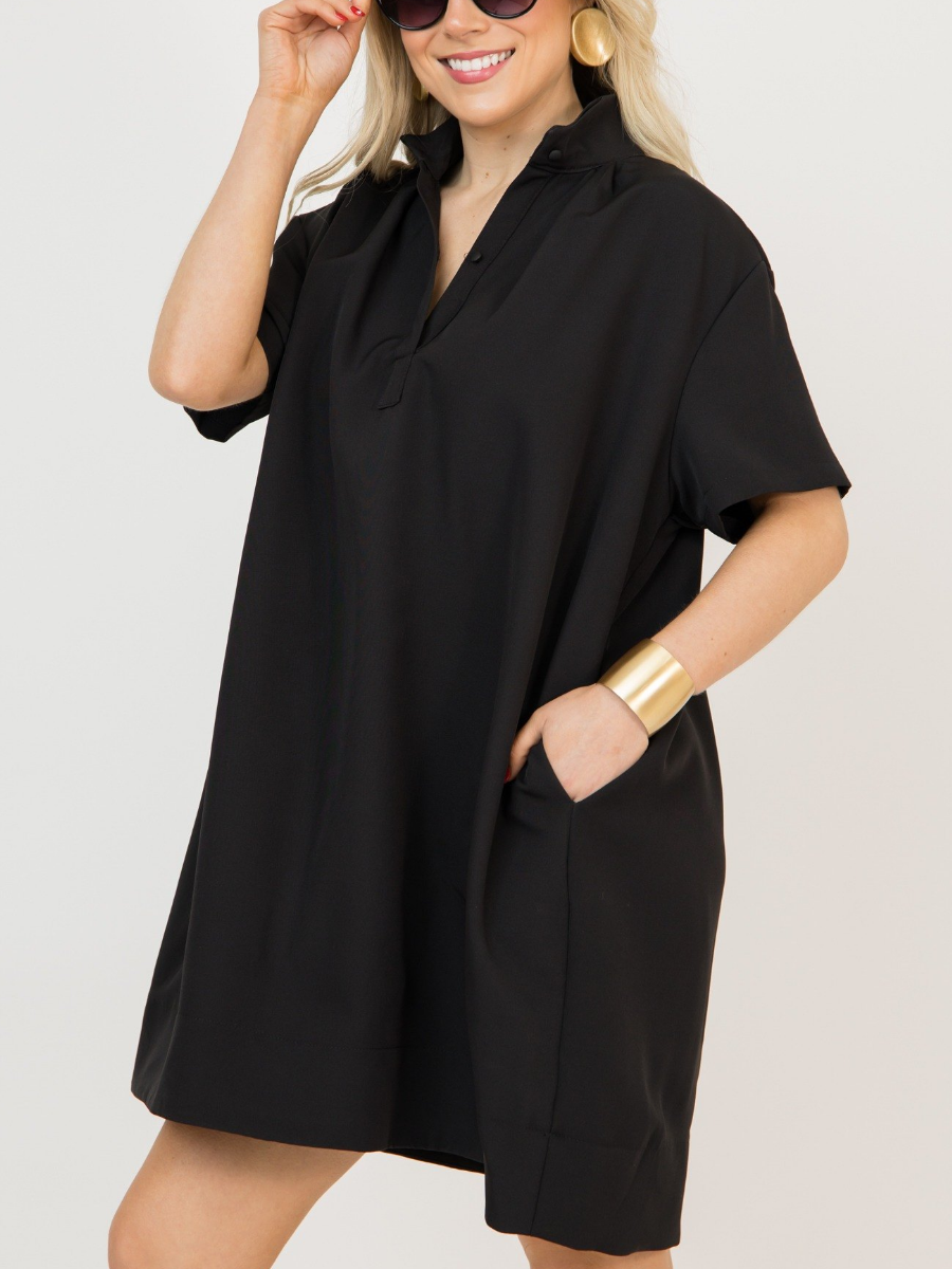 Black Ruffled Collar Shift Dress