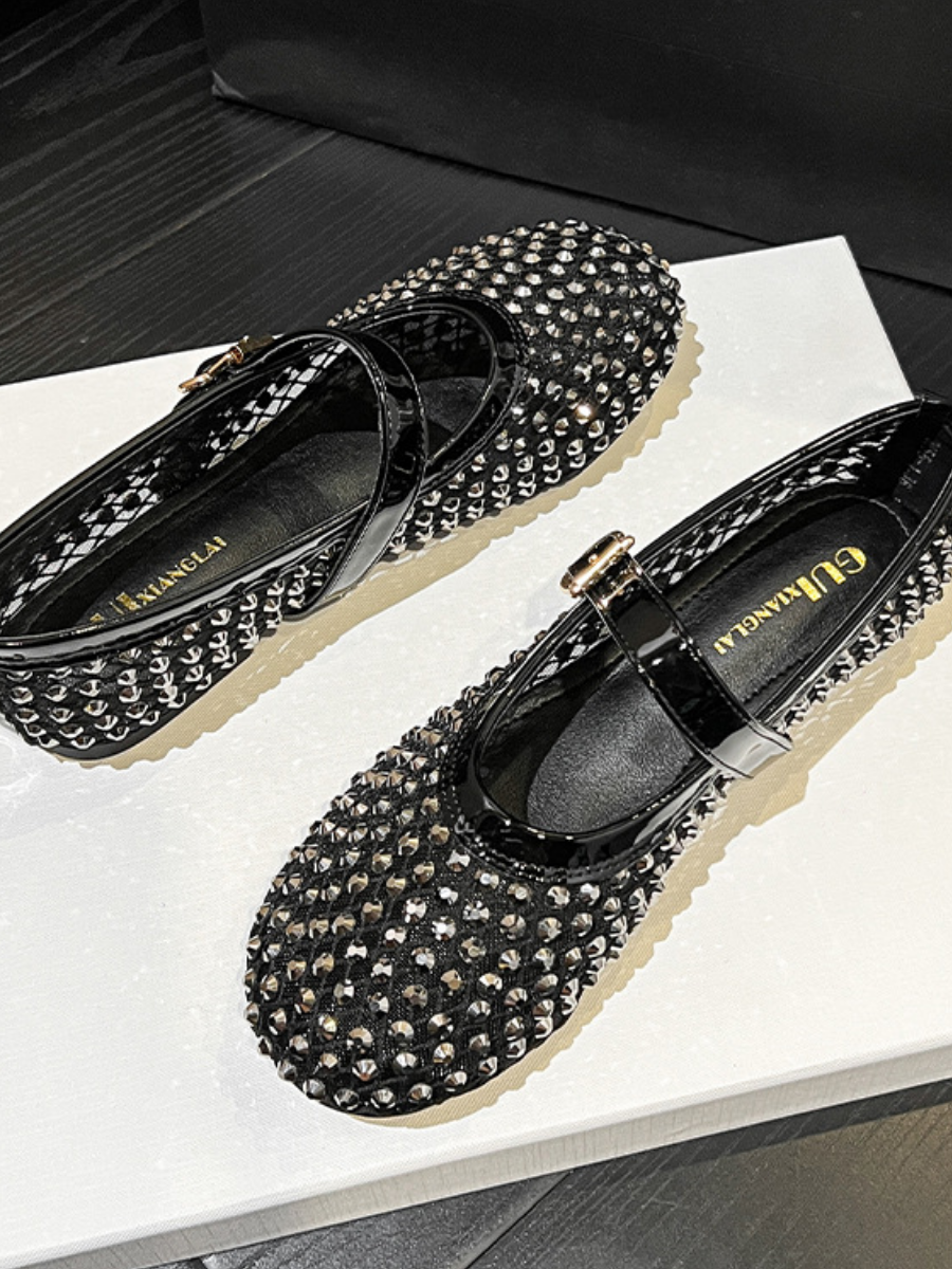 Rhinestone Mesh Mary Jane Flats for Women | Sparkly Breathable Mary Jane Shoes