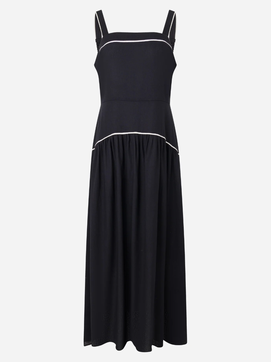 Black Viscose Dress With Square Neckline