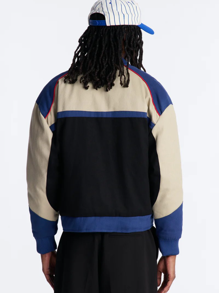 Retro Tri-Color Block Varsity Bomber Jacket for Men