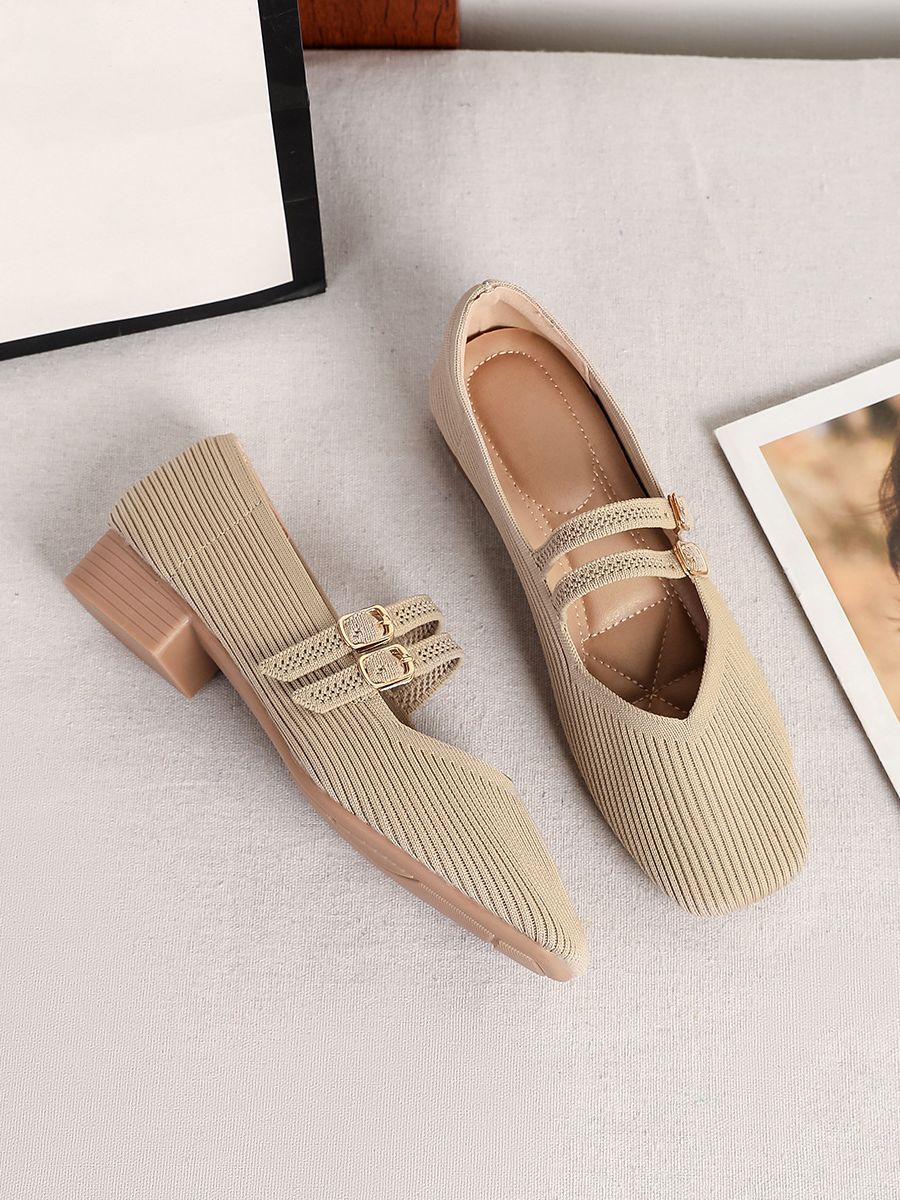 Retro Knitted Mary Jane Flats for Women | Square Toe Breathable Comfort Shoes
