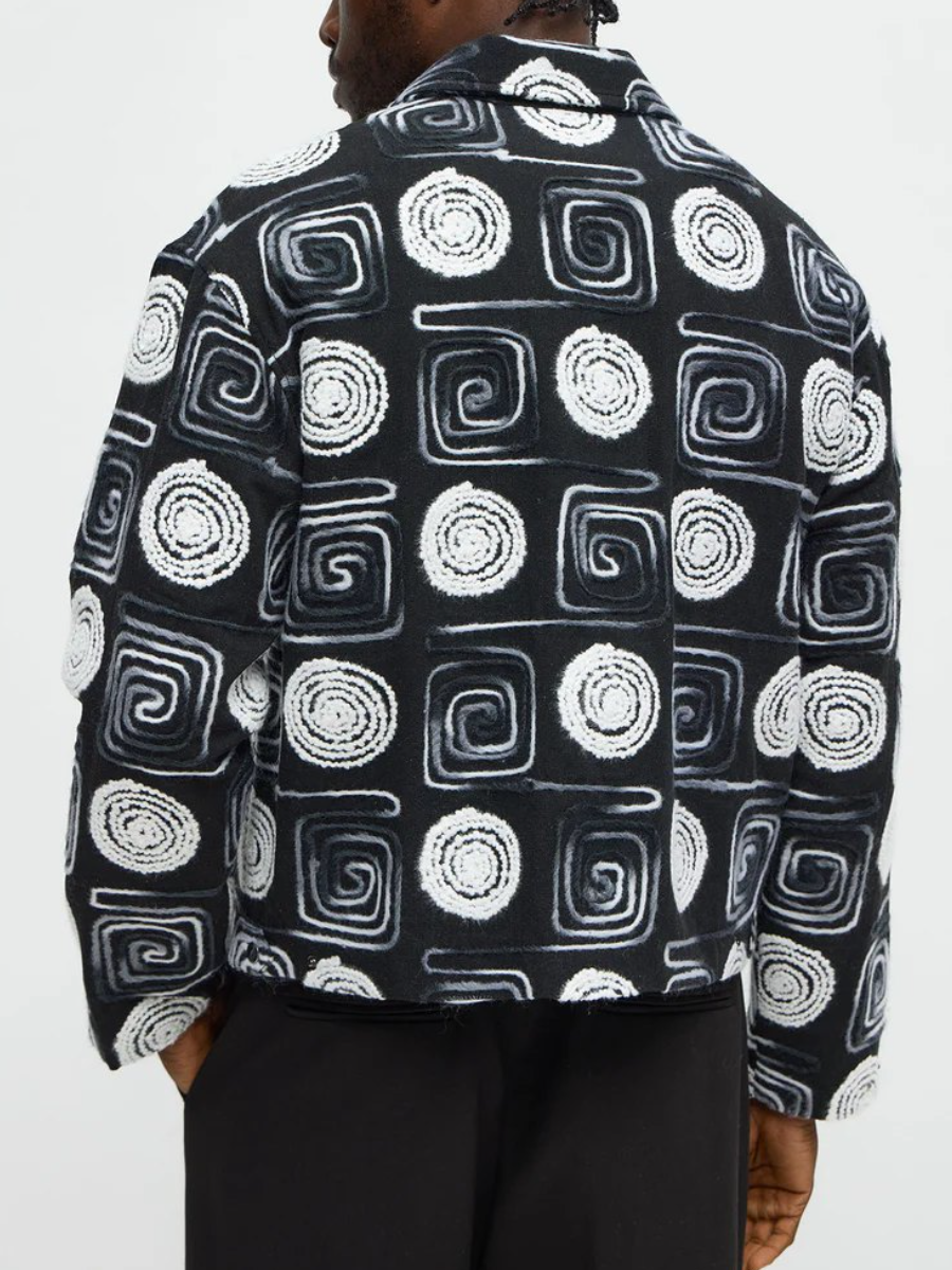 Cropped Textured I'm Spiraling Work Jacket - Black/White