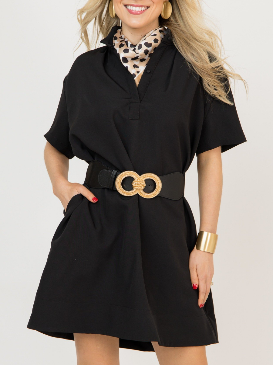 Black Ruffled Collar Shift Dress