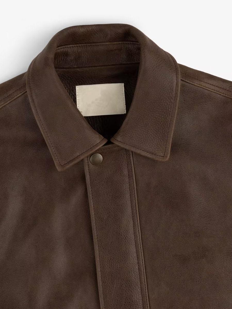 Vintage Brown Leather Bomber Jacket