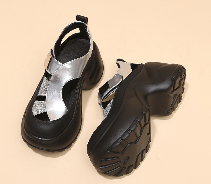 Glitter Platform Mary Jane Sandals | Chunky Wedge Heel with Studded Strap