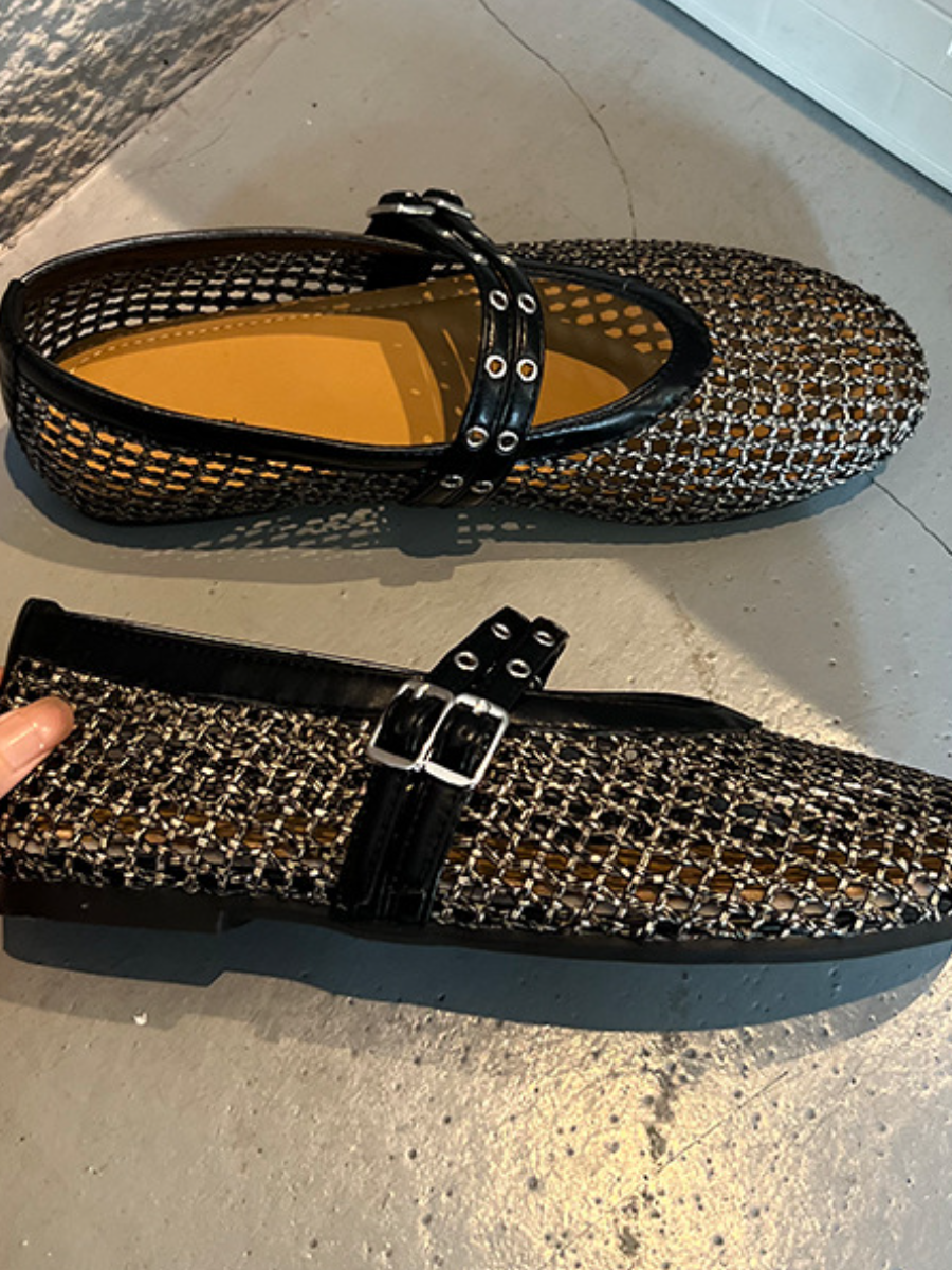 Mesh Mary Jane Flats | Breathable Studded Strap Ballet Flats
