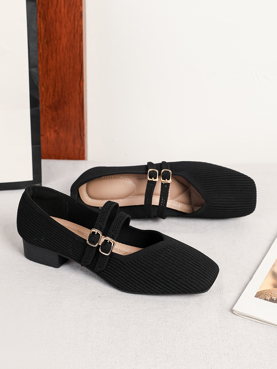 Retro Knitted Mary Jane Flats for Women | Square Toe Breathable Comfort Shoes
