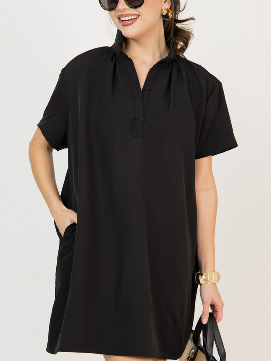 Black Ruffled Collar Shift Dress